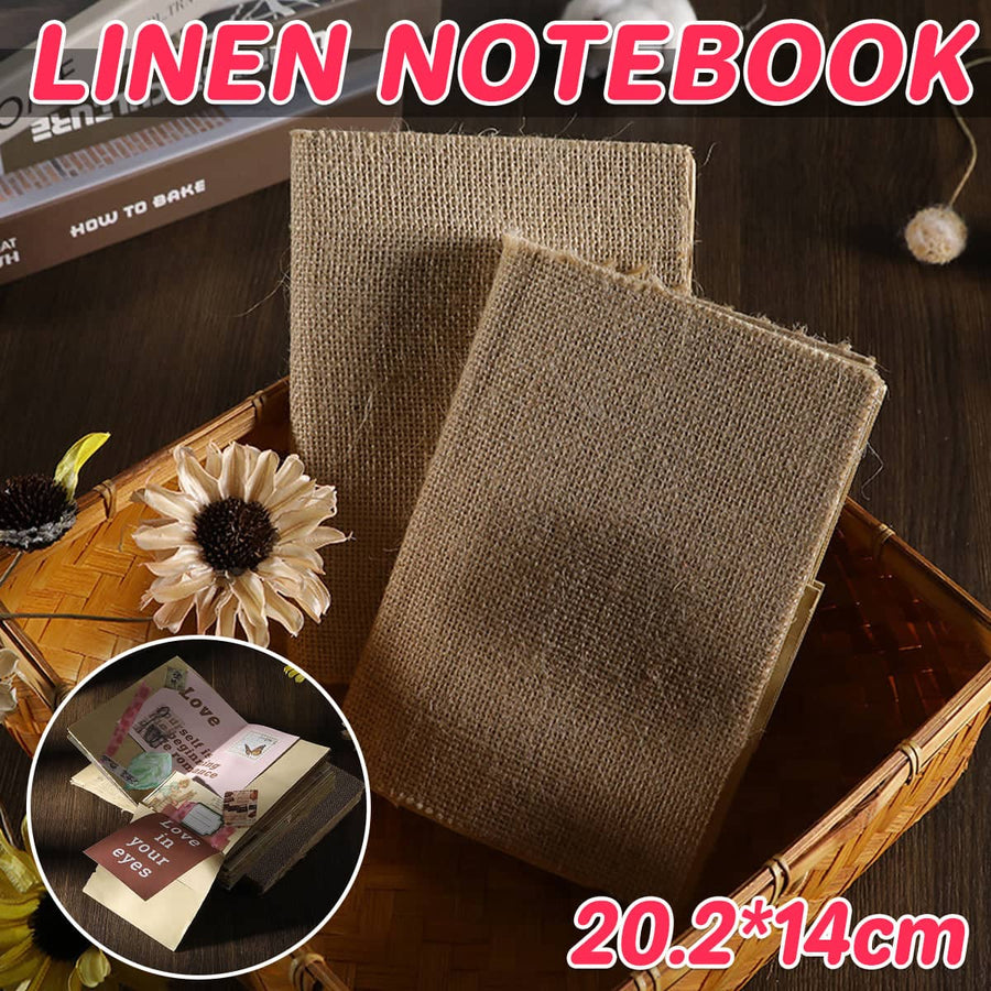 Linen Hardcover Notebook, Retro Thread-Bound with Kraft Paper Pages