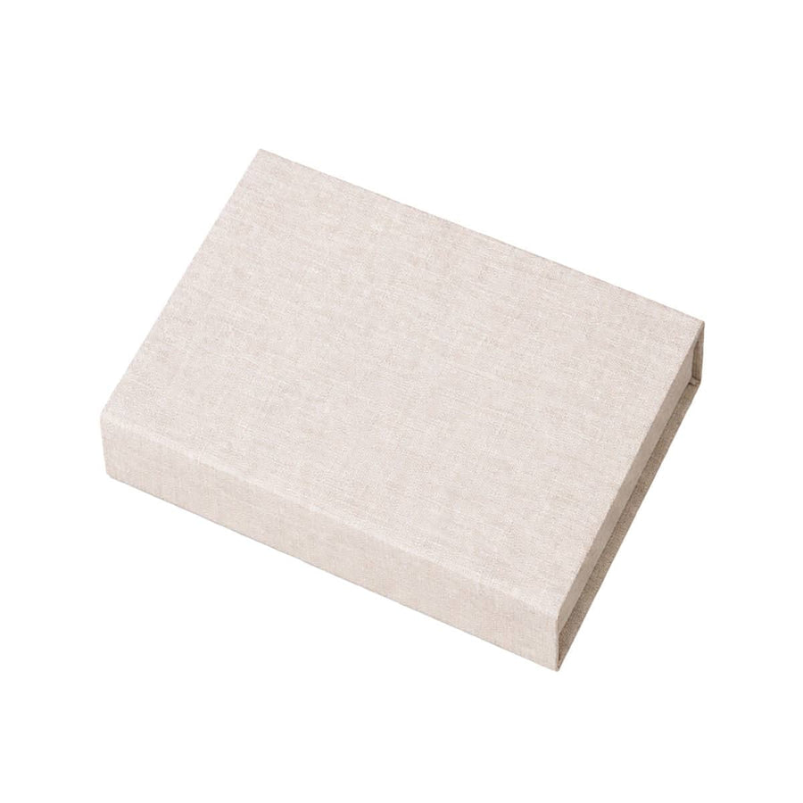 Linen Photo Storage Box with Flip Lid and Ribbon - Beige