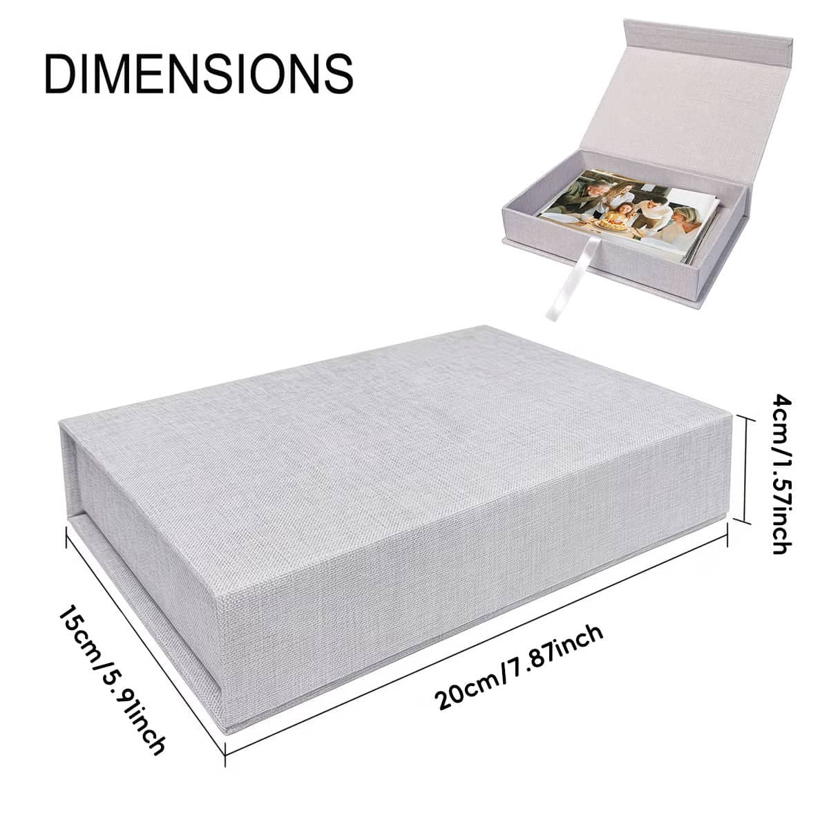 Linen Photo Storage Box with Flip Lid and Ribbon - Beige - view 4