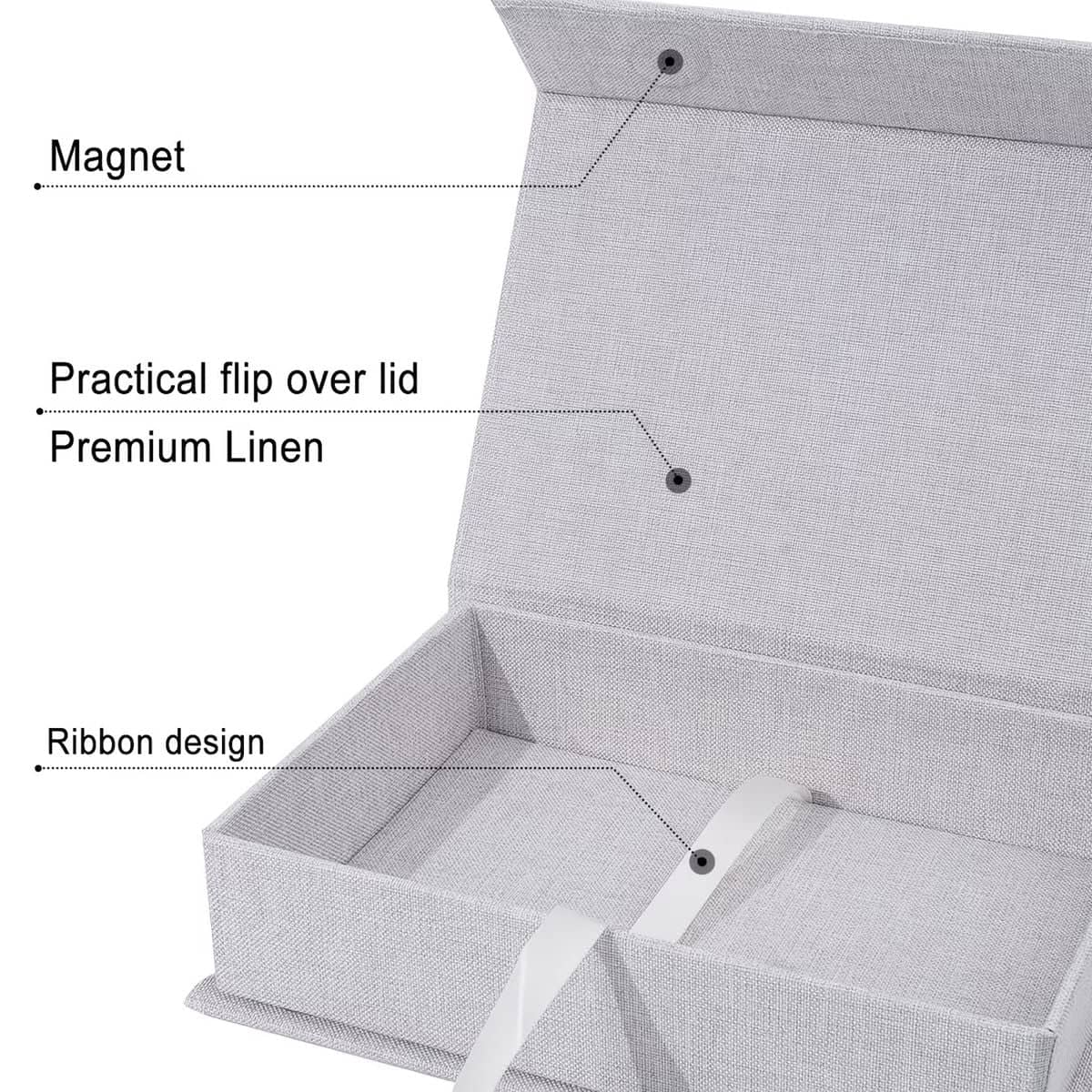 Linen Photo Storage Box with Flip Lid and Ribbon - Beige - view 5