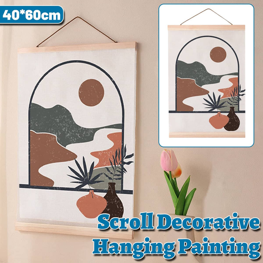 Linen Scroll Painting with Solid Wood Hanger, 60 x 40 cm