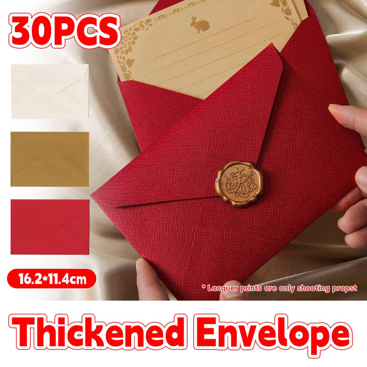 Linen Textured Envelopes for Invitations, 250 Gsm - Red, Pack of 30 - view 2