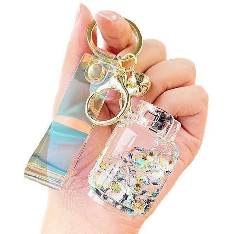 Liquid Quicksand Glitter Keychain with Bell and Strap - Black