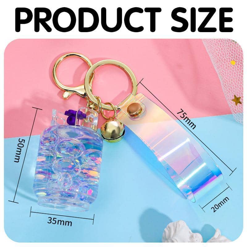 Liquid Quicksand Glitter Keychain with Bell and Strap - Black - view 5