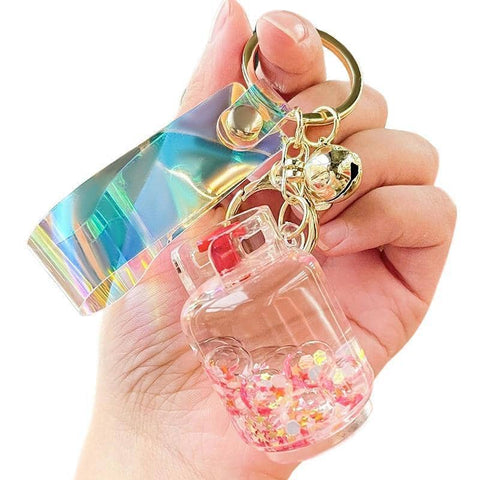 Liquid Quicksand Glitter Keychain with Bell and Strap - Red