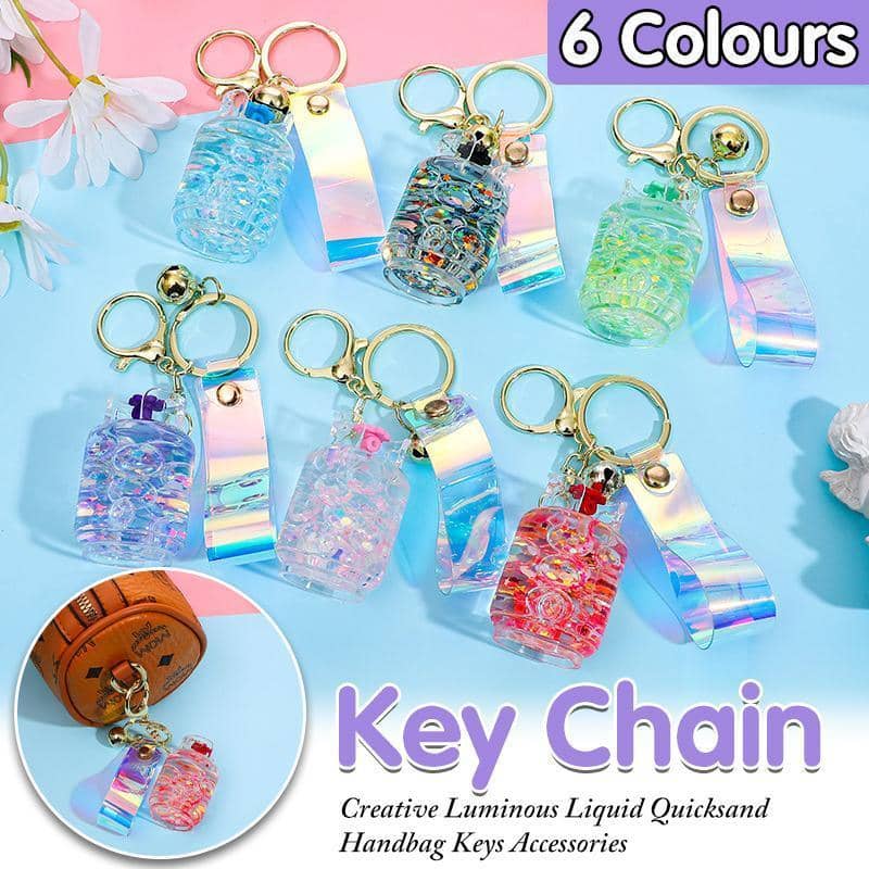 Liquid Quicksand Glitter Keychain with Bell and Strap - Red - view 2