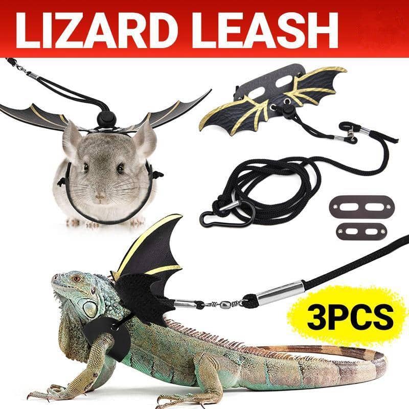 Lizard Harness and Leash with Faux Leather Bat Wings and 3 Chest Straps