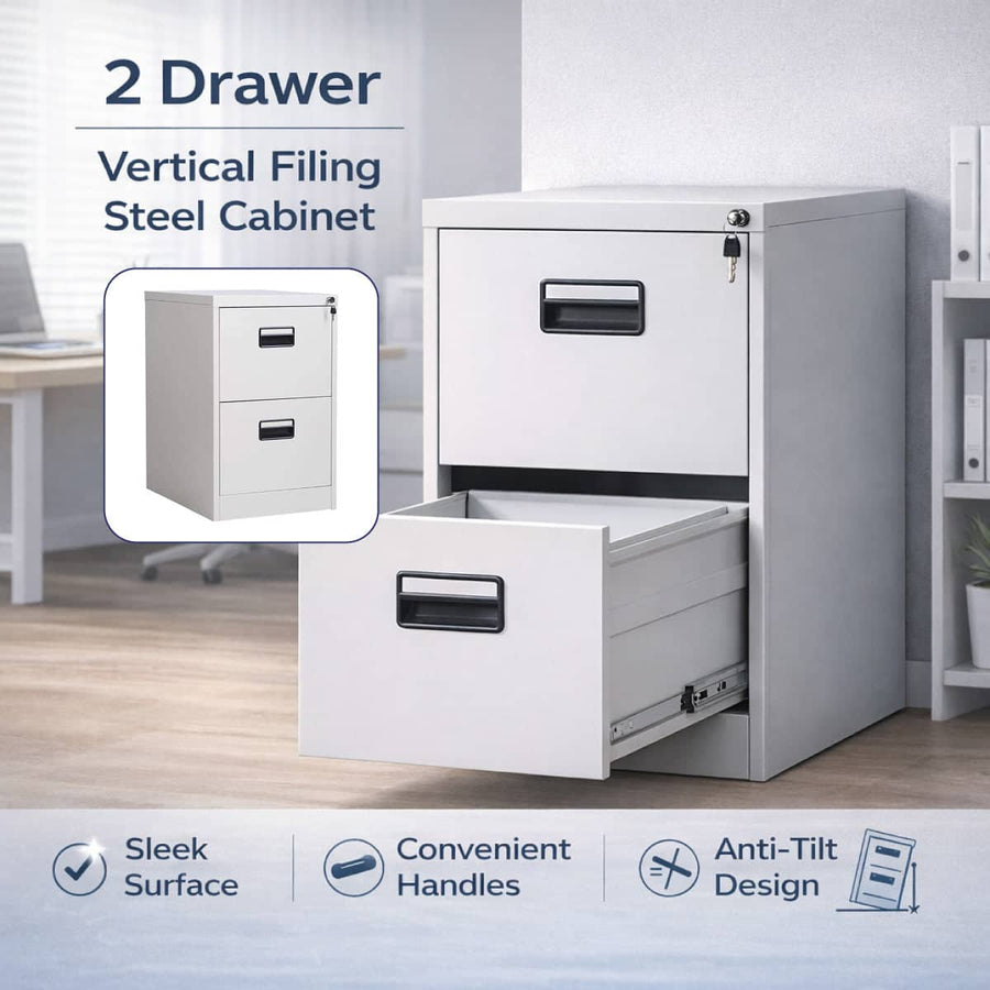 Lockable 2 Drawer Steel File Cabinet, Office Document Organiser with Keys