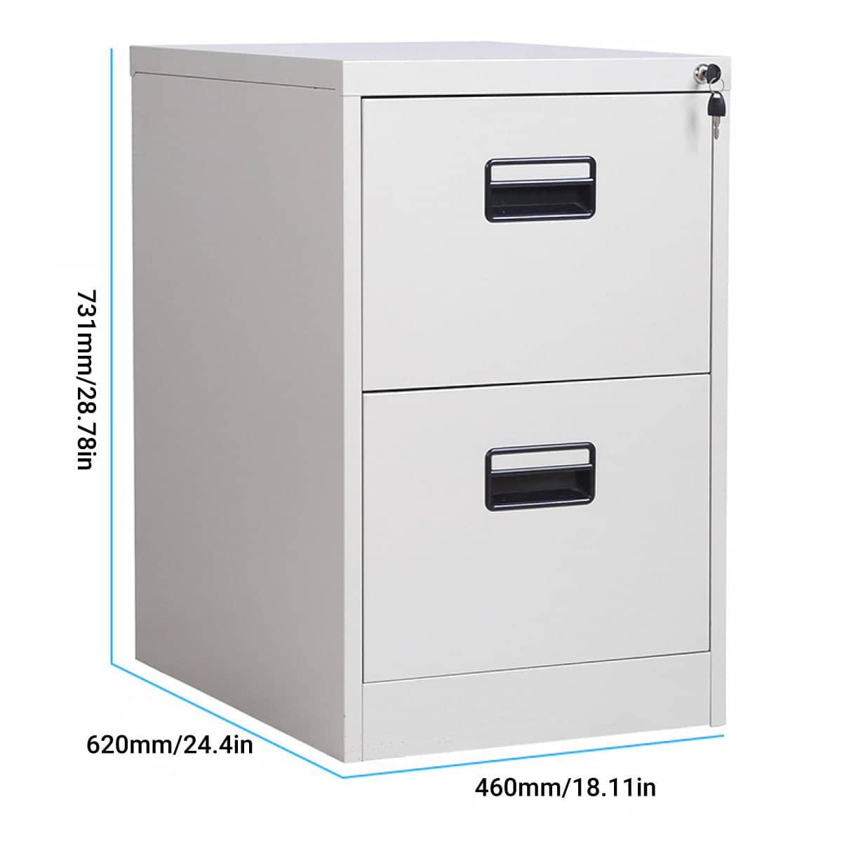 Lockable 2 Drawer Steel File Cabinet, Office Document Organiser with Keys - view 3