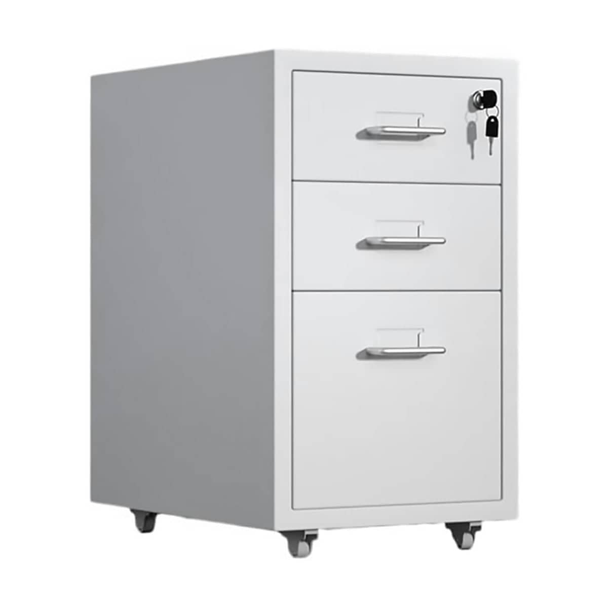 Lockable Mobile Metal File Cabinet with Wheels, White - 3 Drawer