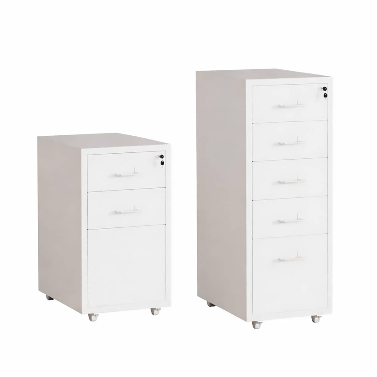 Lockable Mobile Metal File Cabinet with Wheels, White - 3 Drawer - view 3