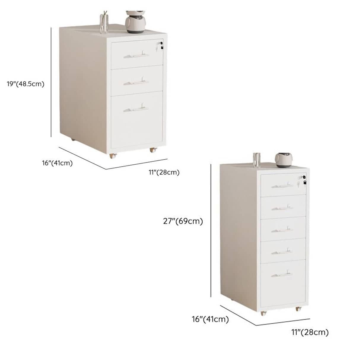 Lockable Mobile Metal File Cabinet with Wheels, White - 3 Drawer - view 4