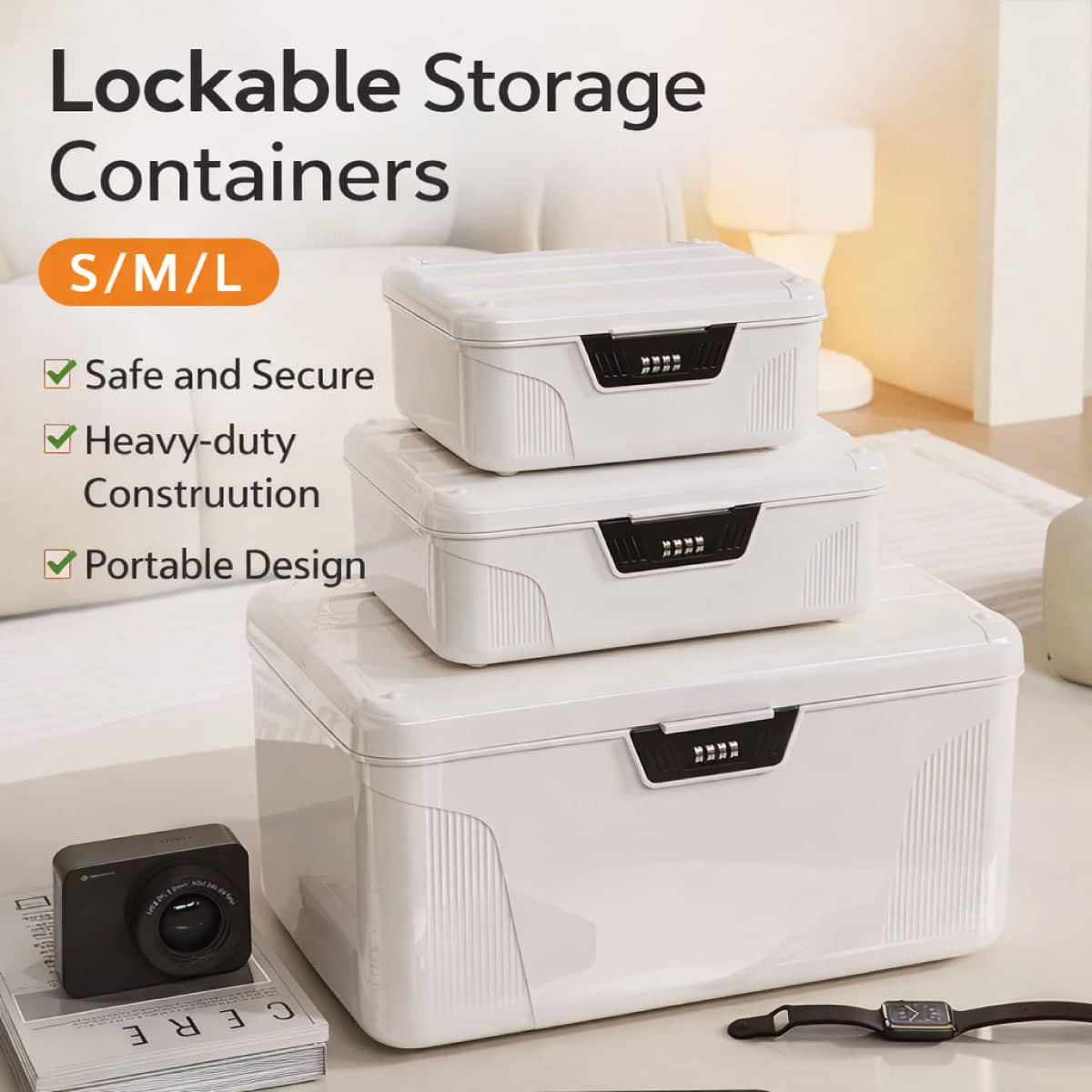 Lockable Storage Box with 4-Digit Combination Lock for A4 Documents - Size L - view 2