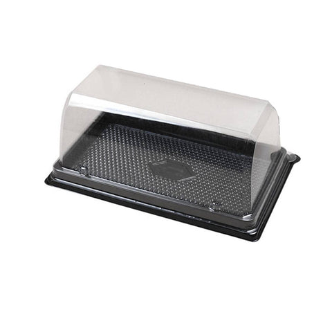 Long Arch Transparent Cake Roll Box with Black Base, Pack of 100 - Large (18.5 x 10.8 x 7.5 cm)