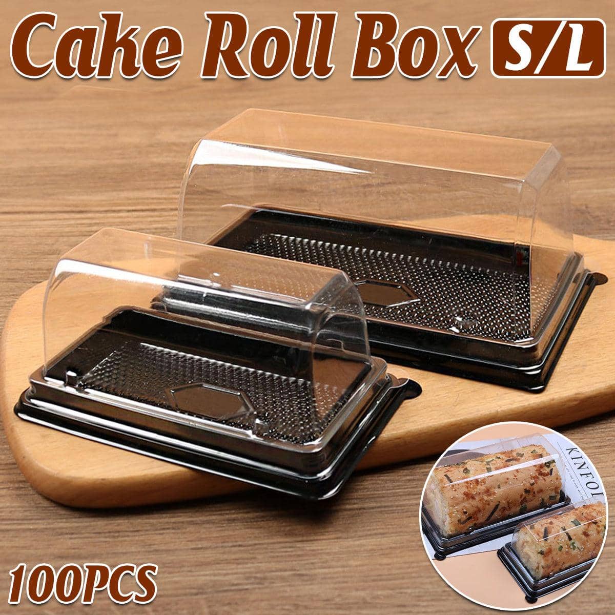 Long Arch Transparent Cake Roll Box with Black Base, Pack of 100 - Large (18.5 x 10.8 x 7.5 cm) - view 2