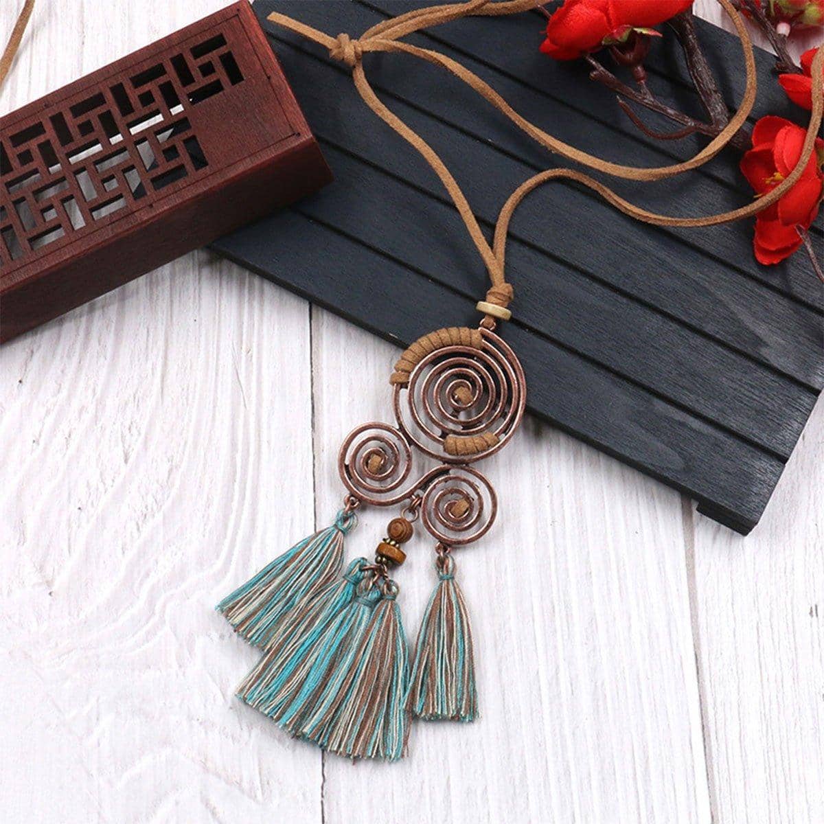 Long Bohemian Tassel Necklace - Blue - view 5