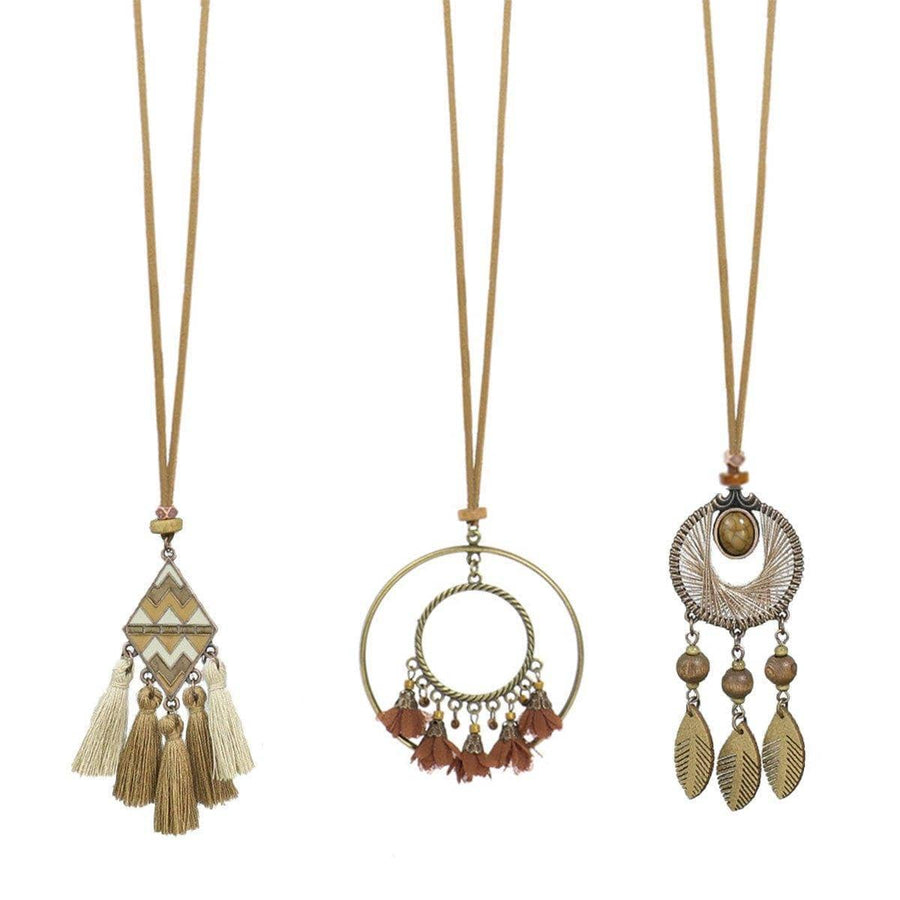 Long Bohemian Tassel Necklace - Brown