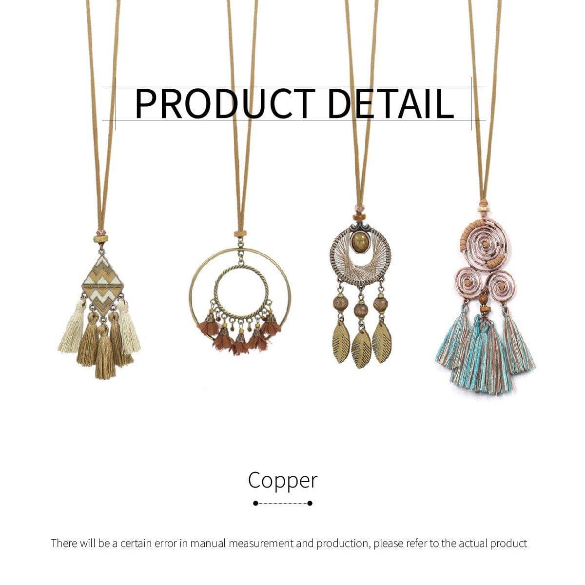 Long Bohemian Tassel Necklace - Brown - view 4