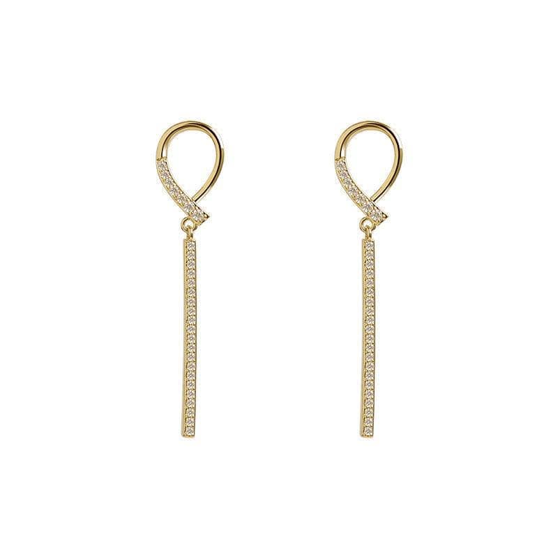 Long Eardrop Dangle Earrings for Women - Gold-Tone Looped Top with Sparkling Line