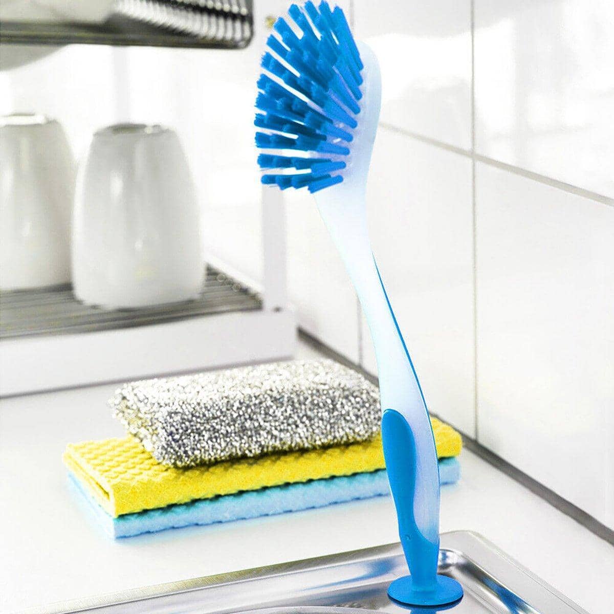 Long Handle Kitchen Cleaning Brush with Suction Base - 3 Colour Set - view 5