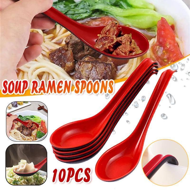 Long Handle Soup Spoons, Red and Black, 16 x 4 cm, Pack of 10