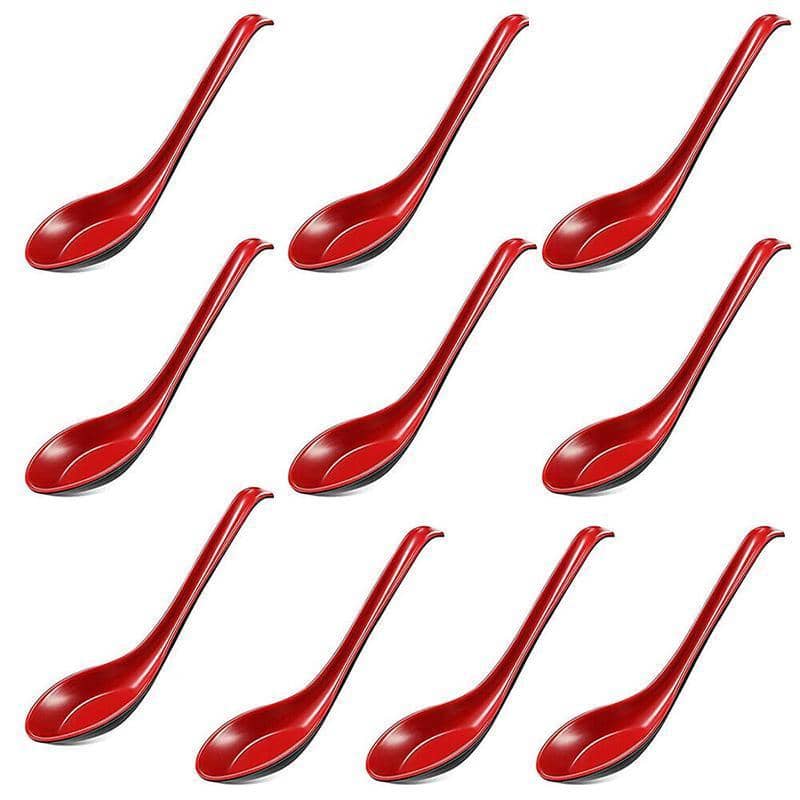Long Handle Soup Spoons, Red and Black, 16 x 4 cm, Pack of 10 - view 2