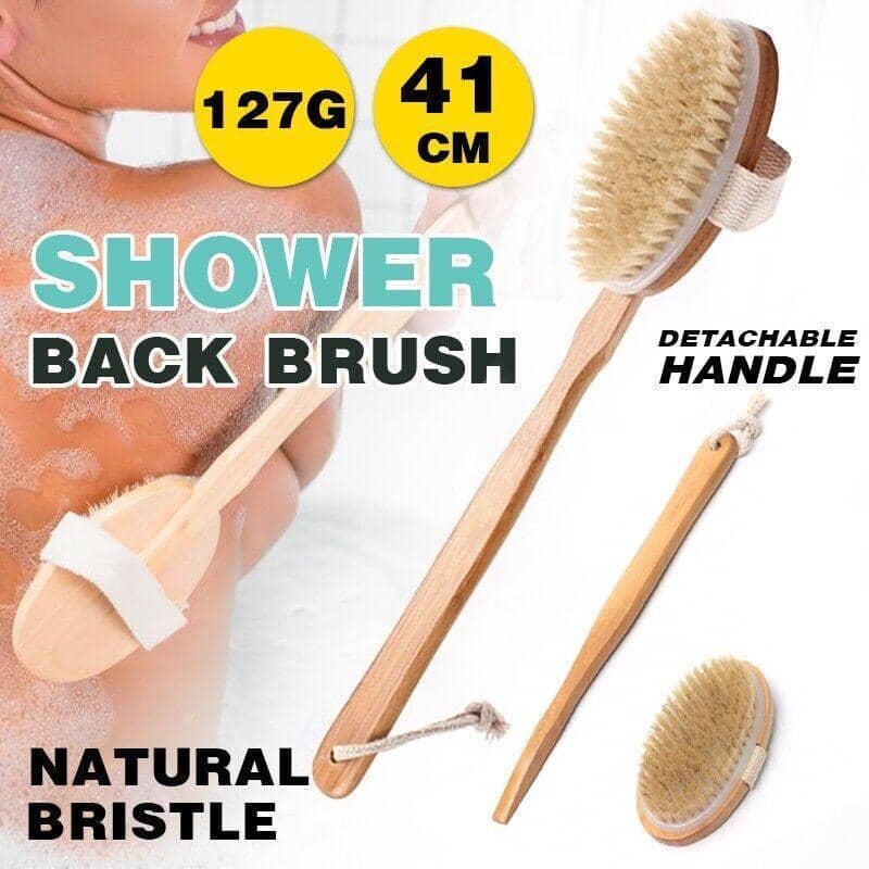 Long Handle Wooden Back Brush with Natural Bristles for Shower and Bath