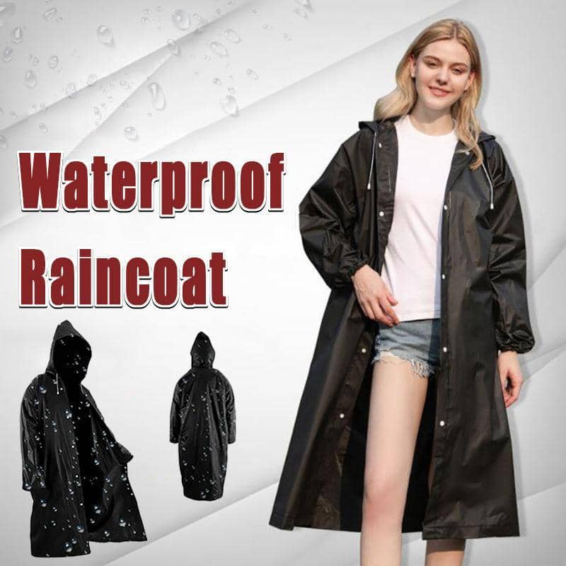 Long Hooded Waterproof Raincoat for Men and Women - Black