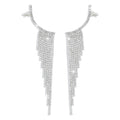 Long Rhinestone Tassel Drop Earrings, Alloy - Silver
