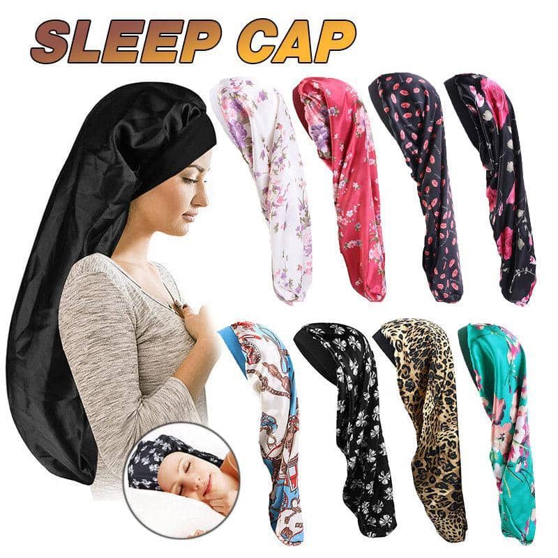 Long Satin Hair Bonnet Sleep Cap 63cm for Long Hair - White Flower - view 2