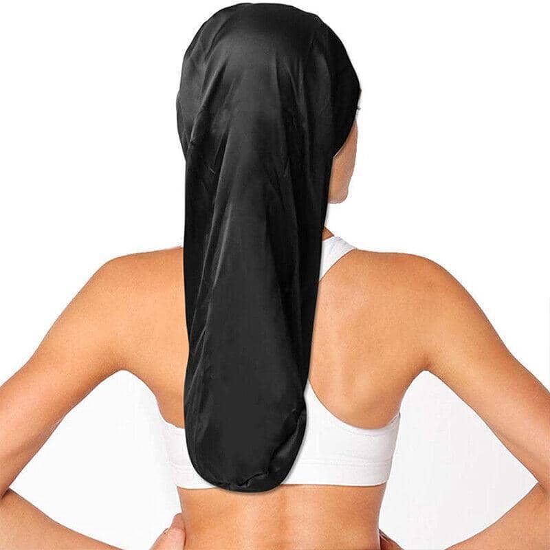 Long Satin Hair Bonnet Sleep Cap 63cm for Long Hair - White Flower - view 5