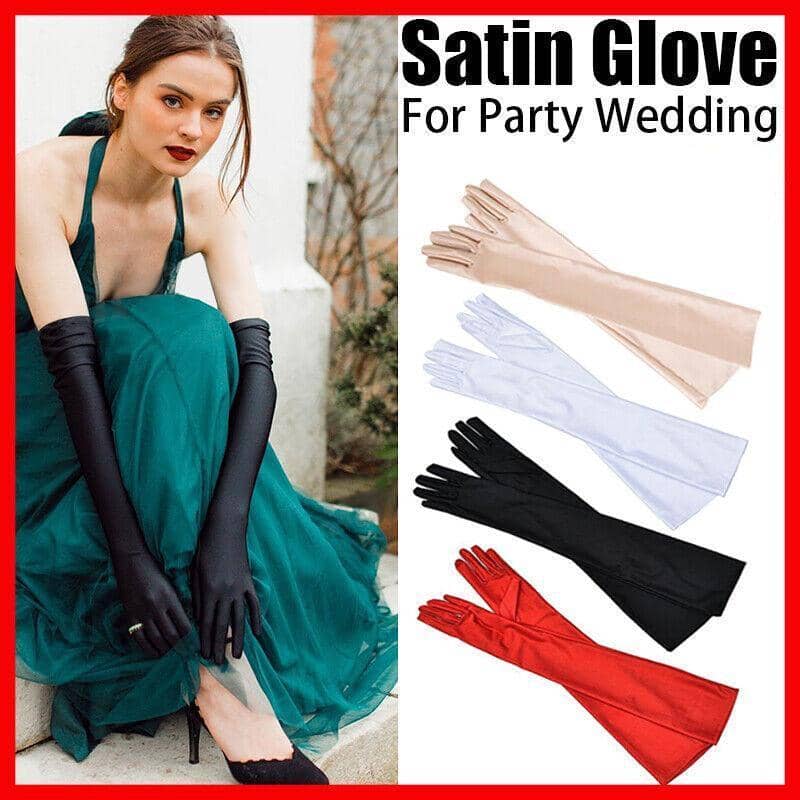 Long Satin-Look Evening Gloves - Red - view 2
