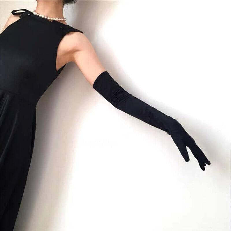 Long Satin-Look Evening Gloves - Red - view 4