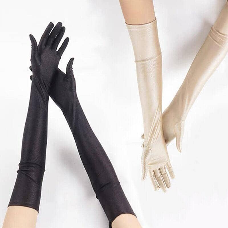 Long Satin-Look Evening Gloves - Red - view 5