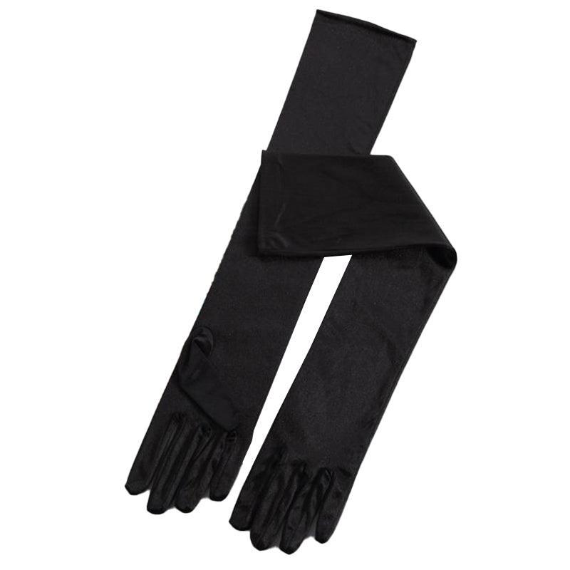 Long Satin Opera Gloves 50cm for Weddings, Prom and Costume - Black