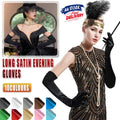 Long Satin Opera Gloves 50cm for Weddings, Prom and Costume - Black - view 2