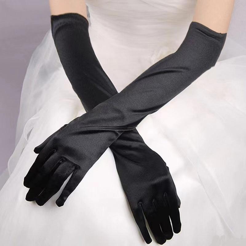 Long Satin Opera Gloves 50cm for Weddings, Prom and Costume - Black - view 3
