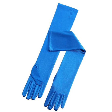 Long Satin Opera Gloves 50cm for Weddings, Prom and Costume - Blue