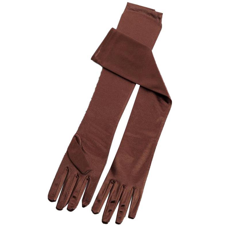 Long Satin Opera Gloves 50cm for Weddings, Prom and Costume - Brown