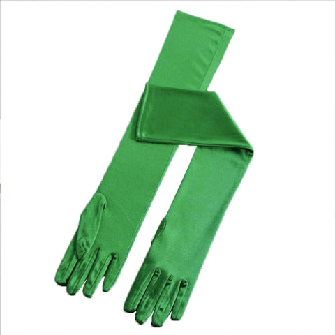 Long Satin Opera Gloves 50cm for Weddings, Prom and Costume - Green