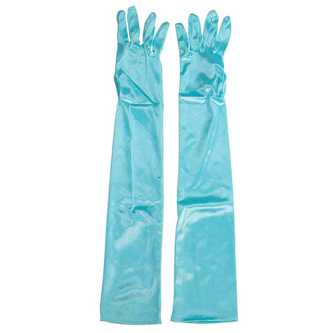 Long Satin Opera Gloves 50cm for Weddings, Prom and Costume - Light Blue