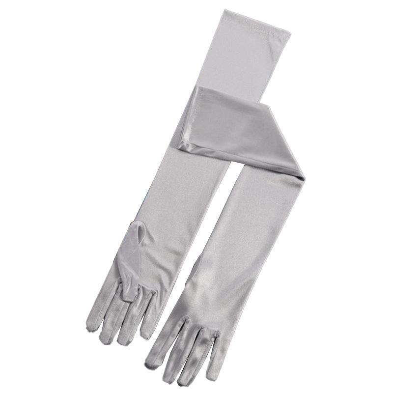 Long Satin Opera Gloves 50cm for Weddings, Prom and Costume - Silver