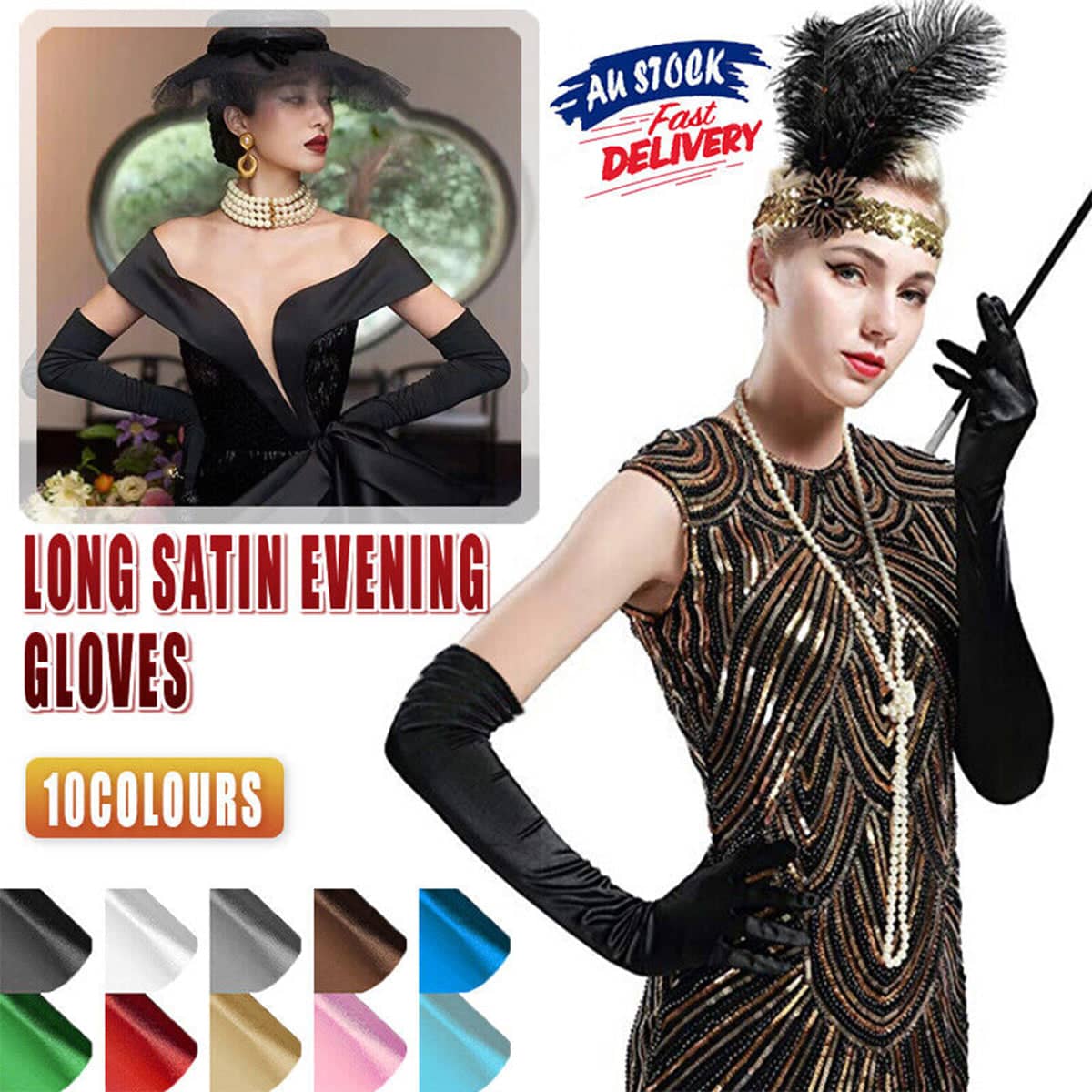 Long Satin Opera Gloves 50cm for Weddings, Prom and Costume - Silver - view 2