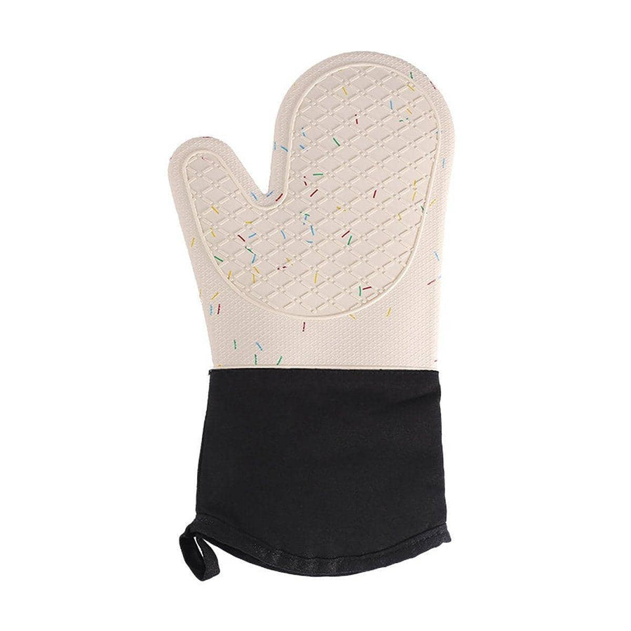 Long Silicone Oven Mitt with Cotton Lining - Beige and Black