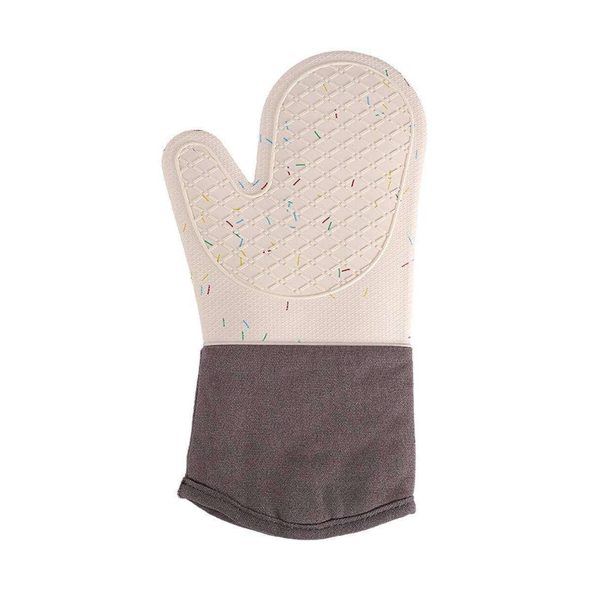 Long Silicone Oven Mitt with Cotton Lining - Beige and Grey