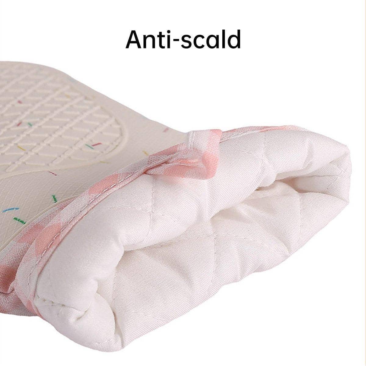 Long Silicone Oven Mitt with Cotton Lining - Beige and Grey - view 5