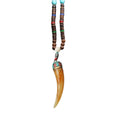 Long Wooden Bead Necklace with Ox Horn Pendant - Multicolour