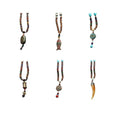 Long Wooden Bead Necklace with Ox Horn Pendant - Multicolour - view 3