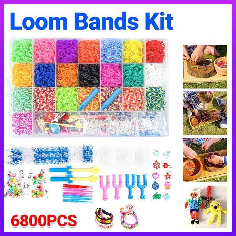 Loom Bands Kit for Bracelets and Charms, Mixed Colour Rubber Bands - 6800 Bands