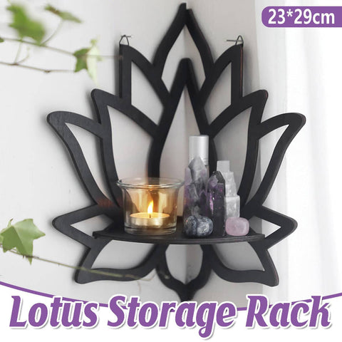 Lotus Shape Wall Mounted Floating Corner Shelf Boxwood Storage Rack, Black